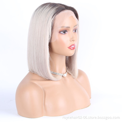 Ombre Grey Lace Bob Wigs 100% Human Hair, Brazilian Remy Hair Grey Color Lace Frontal Wig, Silver Grey Human Hair Lace Wigs